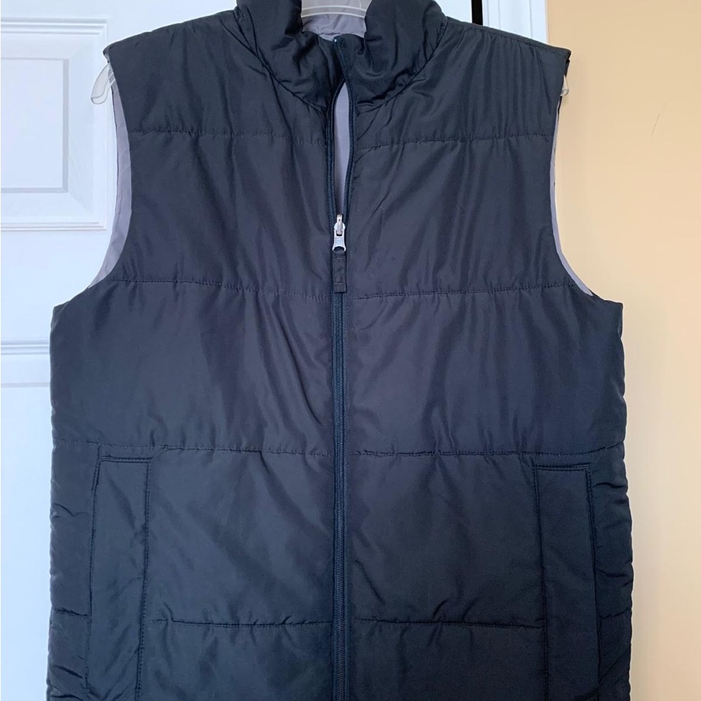 Men's Black and Gray Reversible Puffer Vest
